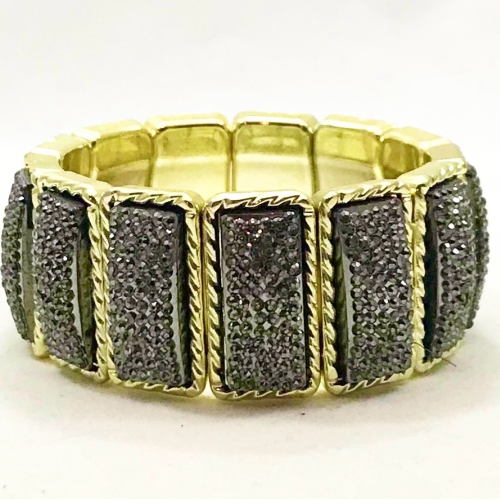 Gold and Silver Acrylic Chunky Stretch Bracelet Texture Shiny Links